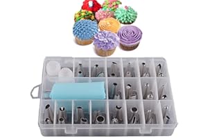 Jatidne 24 Pieces Piping Bags and Nozzles Cake Decorating Kit Icing Bags and Nozzles Stainless Steel Flower Piping Nozzle Set