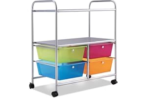 COSTWAY Estantería Baño, Carrito Auxiliar con con 4 Cajones Apilables, Organizador Baño con Estructura de Metal, Carro Auxiliar con 2 Estantes y 4 Ruedas, para Cocina, Baño, Oficina, Multicolor