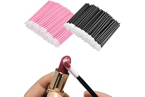 SJBAUTYO 200 brochas para labios desechables, desechables para pintalabios, aplicador de palillos para corrector de brillo de labios, pincel para aplicadores para detalles de labios, rosa, negro