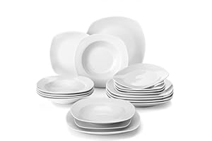 MALACASA, Serie ELISA, 18-teilig Grauweiß Porzellan Tafelservice Kombiservice Geschirrset, je 6 Speiseteller, Dessertteller, Suppenteller für 6 Personen
