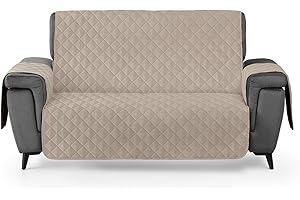TEXTIL-HOME Textilhome Funda Sofá Circus - 3 Plazas (160 cm), Cubre Sofá Protector Acolchado Reversible Universal, Lavable y Resistente contra Manchas, Arañazos y Desgaste, Ideal para Mascotas – Color Beige
