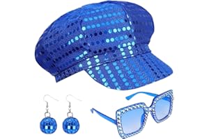 SDXCJY 3Pcs 70s Sequin Hat Silver Disco Hat for Adult Abba Accessories Women with Sequined Square Bling Sunglasses Disco Costume Set for Women Theme Party Birthday Dance.