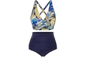 Hanna Nikole Women's Plus Size High Waist Bikini Set Push Up Swimsuit Ruched Tummy Control Swimwear Two-Piece Swimsuit