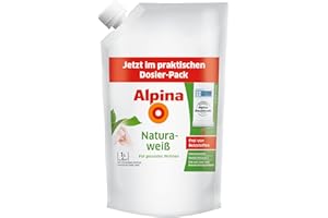 Alpina Wandfarbe Naturaweiß matt im praktischen Dosier-Pack – ergiebig, gut deckend & reinigungsfähig – 1 Liter