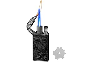 PIOYYDS Torch Lighter, Relief Crocodile Magic Dual Flame Lighter, Jet Lighter, Windproof Lighter with Adjusting Flame Tool, Refillable Butane Lighter Gifts for Outdoor Indoor(Gas not Included)-Black