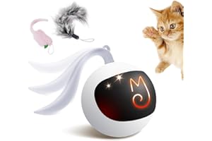 Migipaws Interaktives Katzenspielzeug elektrisch rollender Ball mit flauschigem Schwanz, kleine Maus als Zubehör, wiederaufladbar