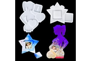 Voyyphixa 2pcs Stampo Portafoto Resina Epossidica Kit Stella Stampi Cornici in Silicone Cuore Photo Frame Stampi per Resina Wedding Compleanno Decorazione Mestiere Fai da Te (Photo Frame Mold)