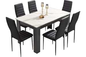 GENERIC Dining Table and 6 Chairs Set, Dining Table Set, Dining Room Chairs and 18mm Thick Table Top 140 x 80 cm Long Wooden Dining Table for Home Kitchen Furniture