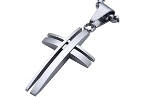 DonDon Collier Homme avec Pendentif en Forme de Croix Moderne argenté en Acier Inoxydable et Pochette en Velours Noir