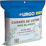 Urgo - Carrés de coton - Ultra-doux Absorbants - Coton de qualité certifiée OEKO-TEX® Non Blanchi - 180 unités