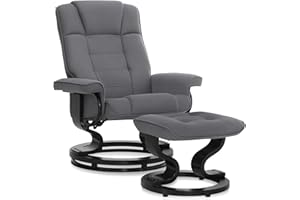 ‎M MCOMBO M MCombo Relaxsessel mit Hocker, 360° drehbarer Fernsehsessel mit Liegefunktion, bis 120 Kg belastbarer TV-Sessel, moderner Ruhesessel für Wohnzimmer, 9019 (Mikrofaser, Grau)