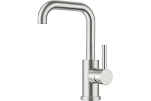 FORIOUS Wasserhahn Bad Hoch 360° Drehbar, Edelstahl Waschtischarmatur Hoch mit Warm/Kaltwasser Mischbatterie Einfache Montage für Badezimmer/küche Waschbecken Kleine Wohnmobil