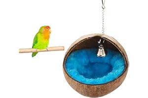 OTKARXUS Natural Coconut Shell Bird Nest,1PC Parrot Snuggle Hut Bird Nest House,Hanging Budgie Tent Beds Resting Place for Conure Cockatiel Budgies Lovebird Parakeets Hamster Squirrel Rat Gerbil Mice