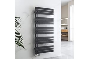 EMKE Grzejnik łazienkowy, płaski, 1320 x 600 mm, grzejnik do łazienki, 798 W, podgrzewacz na ręczniki, suszarka na ręczniki, przyłącze środkowe, panel na ręczniki, przyłącze boczne, do wody, antracyt