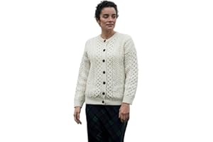 Aran Woollen Mills Achill damski irlandzki kardigan Aran, 100% wełna merynosów, wyprodukowano w Irlandii