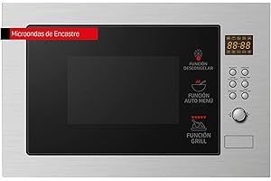 CORBERO Corberó - Microondas de Encastre | CMICP125 | 25L | Potencia 900W | Auto Menú | Grill | 5 Niveles de Potencia | Control Easy-Tronic | Cocina Exprés | Plato Giratorio 315mm | Inox