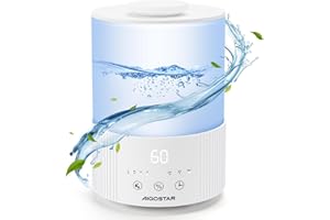 Aigostar Umidificatore Bambini 2,5L Ultrasuoni, 28dB Silenzioso, Riempimento Superiore, 3 Livelli Nebbia, Timer 8h + Spegnimento Auto, Ugello 360°, 7 Luci Notturne e Diffusore Oli Essenziali Bianco