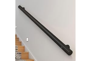 DRSYFFSUP Barandillas modernas para escaleras - 3m/3.5m/4m/4.5m - Negro mate, pasamanos para escaleras de metal de acero inoxidable para montaje en pared para escalones de interior y exterior - Kit completo ( S