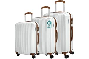 PROVITERA Set 3 Valigie Rigide in ABS, Valigia Rigida 38-59 - 90 Litri, Manico Telescopico e 4 Ruote Easy Roll, Trolley Resistente e Leggero da Viaggio, Bagaglio a Mano, Serratura Codice (Bianco)