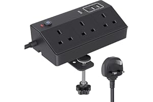 Desk Power Socket with USB C Slots, HAFINO PD 20W Fast Charging Power Station, 2M Extension Lead with USB Slots with Removable Clamp, Desktop Power Strip for Home Office