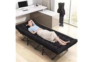 CHENDY Camping Cot with Thick Pad, Folding Camping Cot Oversize Cots for Sleeping Camping Bed Folding Cot for Camping W/Pilllow Mattress for Home Office Nap Beach Travel, 600LBS (Black)