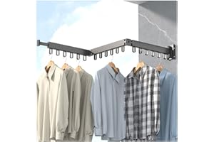 Hggzeg Stendibiancheria da parete, retrattile, con ganci, girevole a 360°, pieghevole in tre parti, per balcone, lavanderia, bagno (nero)