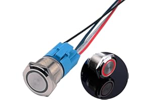 JIQI 22mm 12V bis 24V 5A Verriegelung Druckschalter Metall Rastend EIN/AUS Schalter mit LED Licht IP66 1NO1NC Selbsthemmende wasserdichte vorverdrahte Druckknopfschalter für Van KFZ DIY Motorrad(Rot)
