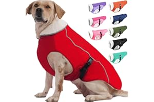 EMUST Cappotto per cani per l'inverno, comode giacche invernali per cani di taglia piccola, media e grande, abbigliamento per cani in tinta unita per il freddo con fodera in pile, rosso, XXXL
