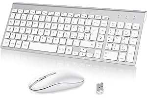 cimetech Tastiera e Mouse Wireless, Layout Italiano QWERTY, Tastiera Ultra-Sottile ‎Ergonomico Full-Size 2.4Ghz Wireless Mouse Tastiera Numerico con Ricevitore Nano per PC/Laptop/Win7/8/10（Argento）