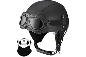 BYGMW Deutsche Leder Motorrad Halbhelme mit ECE, Vintage Helme mit Schutzbrille, Jethelm Retro, Chopper Helm, Scooter-Helm, Fahrradhelm, mit Sonnenblende und Herausnehmbares Innenfutter