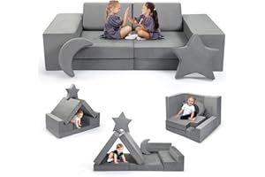 nmoiww Kids Sofa,Large Foam Building Block, 30D sponge, more stable, hidden zipper, more secure, Modular Children Sofa in Multiple Styles,Foldable 2 Seater, for Sleeping Area,Kids Playroom (Gray)
