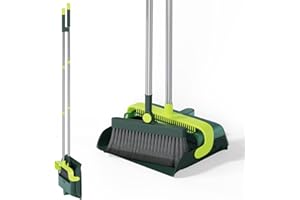 Masthome Balayette Balai, Ensemble Pelle avec Peigne, Exterieur Balai à Poussière avec Long Manche, Balayeuse Verticale et Pelle Rotatif à 180 ° pour la Maison, La Cuisine, Le