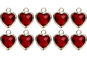 sourcing map 10 Pcs Crystal Gold Plated Heart Charm, Metal Charm Pendant for Jewelry Making DIY Bracelet Necklace Earring Phone Accessories Keychain Crafting, Dark Red, 11x9mm
