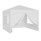 Wiltec Garden Gazebo 3 x 3 m White with UV Protection 50+ Gazebo with Roll-Up Sides, Party Pavilion with Windows, Ideal for T