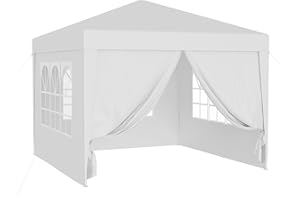 Wiltec Pavillon 3 x 3 m in Weiß mit UV-Schutz 50+, Gartenpavillon mit abnehmbaren Seiten, Partyzelt mit Fenstern für z. B. Terrasse und Festival