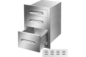 BuoQua Outdoor Kitchen Drawer 17.7 x 20.7 x 21.5 Inch Stainless Steel BBQ Island Drawer Storage with Chrome Handle Triple Access Drawer Flush Mount Sliver Double Access Drawer