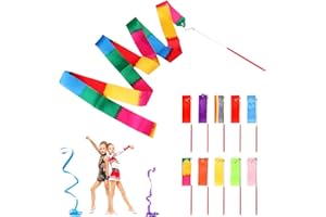 ARTOMNIVERA 10pcs Multicolor Dance Ribbon, 2m Gymnastics Ribbon Wands, Dancing Twirling Ribbon, Circus Carnival Ribbon with Sticks Wands for Artistic Dancing Gymnastics Birthday Party Decoration