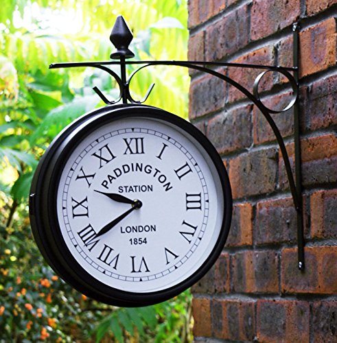Antique Looking Outdoor Garden Clock Weatherproof Retro Paddington Station Wall Clock Double Sided With Outside Bracket 20CM