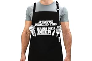 LINEN CLOSET® Adjustable Bbq Aprons for Men Women Funny Rude Chef Cooking Kitchen Aprons Christmas Grilling Gifts for Dad Son Father Husband with 2 Pockets