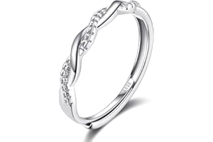 BMMYE 925 Sterling Silver Rings for Women Love Knot Rings Adjustable Open Finger Feather Rings Jewelry Gifts Crossed Rings for Women with Cubic Zirconia
