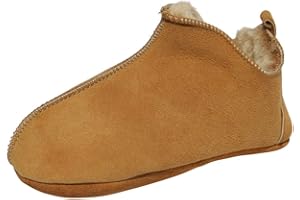 Hollert Lammfell Kinder Hausschuhe - BALI Mädchen & Jungen Fellschuhe mit weicher Sohle Cognac