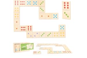 Hojalis Wooden Dominoes Set, 28 Pieces Portable Kids Dominoes with Storage Box, Educational Number Matching Domino-es Game for Boys Girls