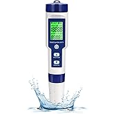 Cuteefun Digital PH Meter, 5 in 1 Water Quality Tester with Back light, PH/TDS/EC/Salinity/Temp Meter with ATC, 0.01 Resoluti