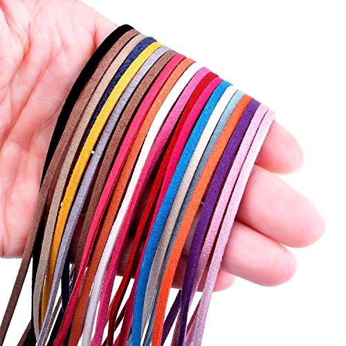 Outus 3 mm Lederschnur Faux Wildleder String Threads mit 100 Stück Silver Cord Enden, 20 Meter, 20 Farben - 3