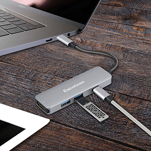 Excelvan 4 in 1 USB-C HDMI Adapter 4K, 2*USB 3.0 AnschlÃ¼sse, PD Ladeanschluss und microSD Kartenleser fÃ¼r MacBook Pro 2015/2016/2017, neues MacBook 12-Zoll, Chromebook und mehr Type-C GerÃ¤te