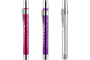 TEASTEAM 3 Torce Penna LED Mediche, Penna Luce con Pupillometro & Riga Integrata, Clip da Tasca Anti-Caduta, 3 Colori (Rosa/Viola/Argento) Resistenti agli Urti per Infermieri/Medici