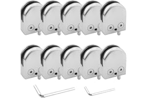 MOUYAT 10 Pcs 304 Stainless Steel Glass Clamps, 8-10mm Glass Balustrade Clamps, Adjustable Glass Shelf Brackets Flat Back for Balustrade Staircase Handrail, Mounting Hardware Included