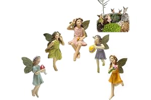 Srcasy 5 Estatuas De Jardín De Hadas De Resina, Minifiguras De Hadas Figuras De Resina En Miniatura, Figuras Jardin Exterior, para Decoración Pasteles Cumpleaños y Decoración Jardín