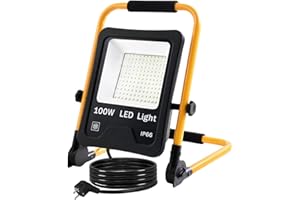 UISEBRT LED Baustrahler 100W Kaltweiß inkl. Standgestell und Netzkabel - LED Fluter Arbeitsscheinwerfer Wasserdicht IP66 für Innen-und Außenbereich - Garage, Garten, Sportplatz, Baustelle