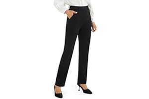 AFITNE Straight Leg Trousers with Pockets for Women UK 29''/31''/33'' - Ladies Stretchy Business Office Casual Bootcut Flared Yoga Pants Pull On Womens Smart Trousers